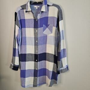 Sonoma Womens M Flannel Plaid Sleepwear Nite Shirt Night Gown Purple Gray White
